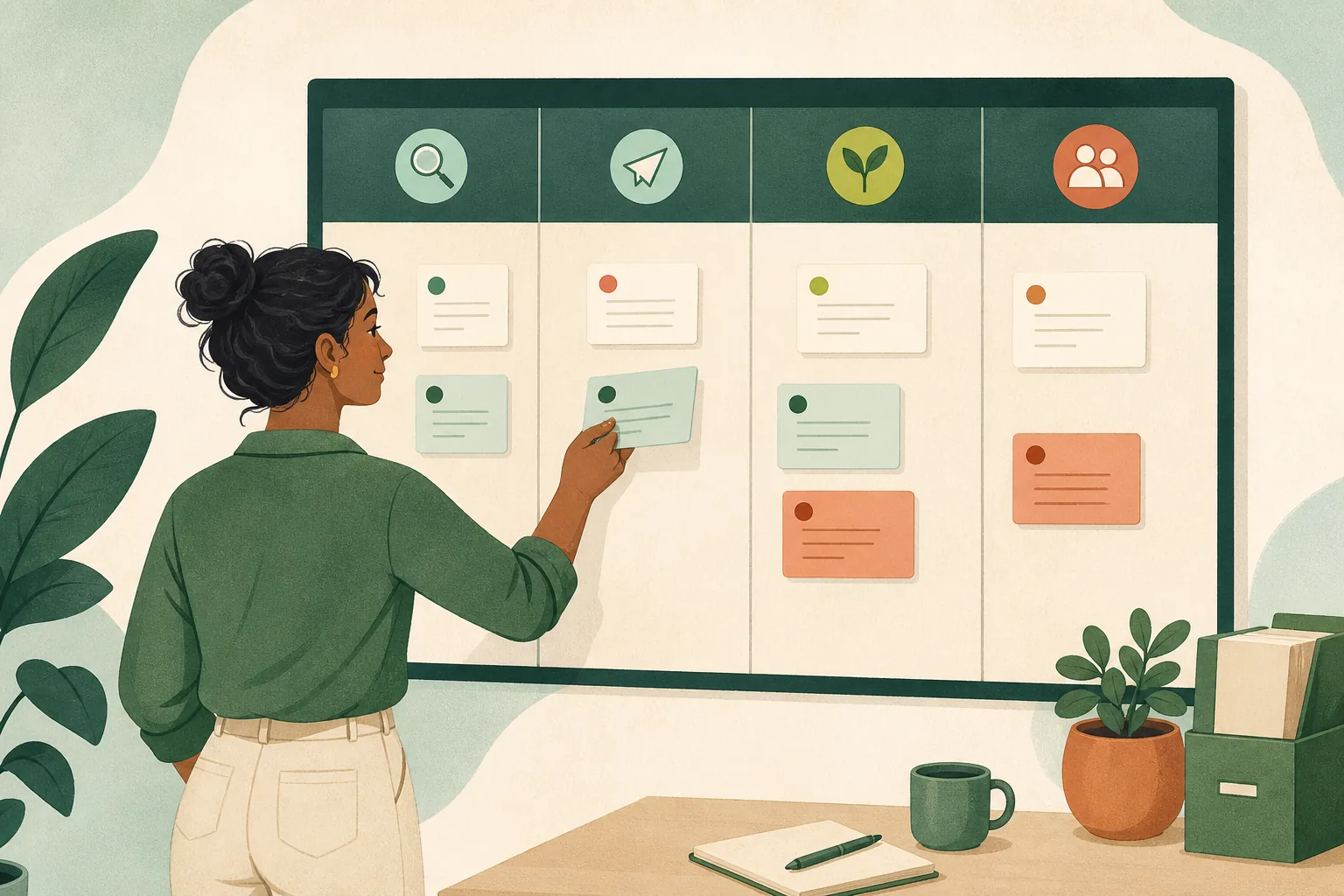 Une candidate organise son calendrier de recherche d’emploi