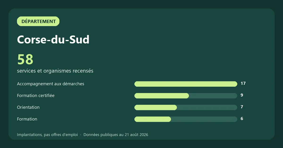 Graphique des principales catégories de services et organismes recensés en Corse-du-Sud